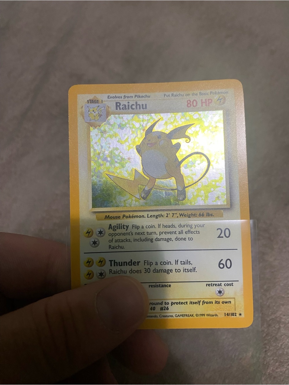 Vintage 1999 Raichu Holo Pokemon Card from Base Set